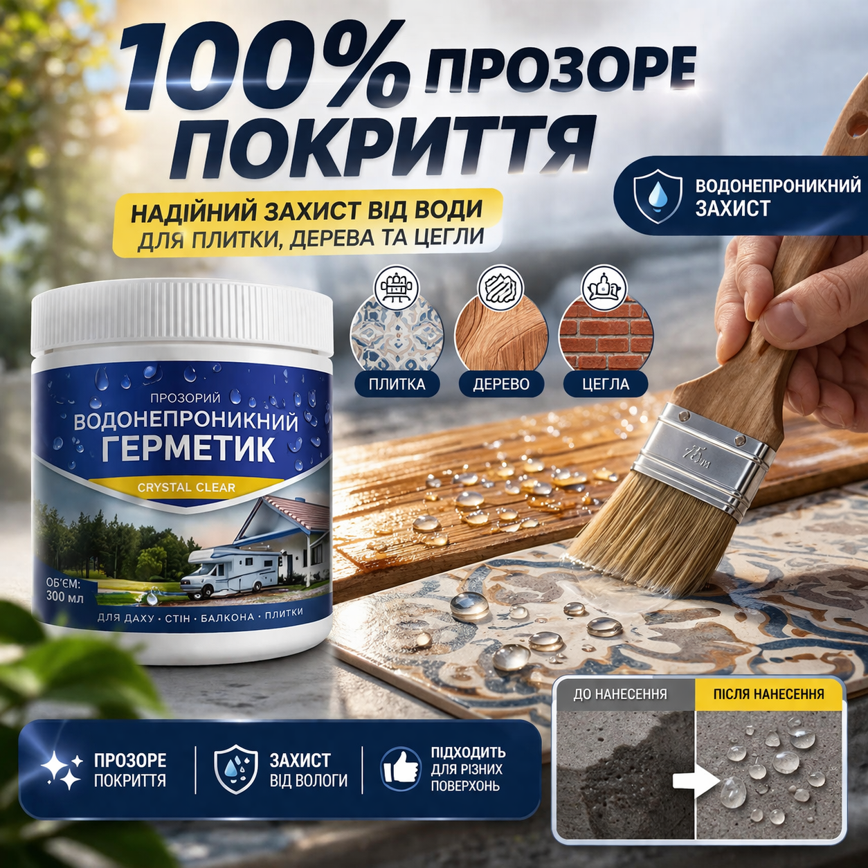 Прозорий, водонепроникний герметик для всіх поверхонь