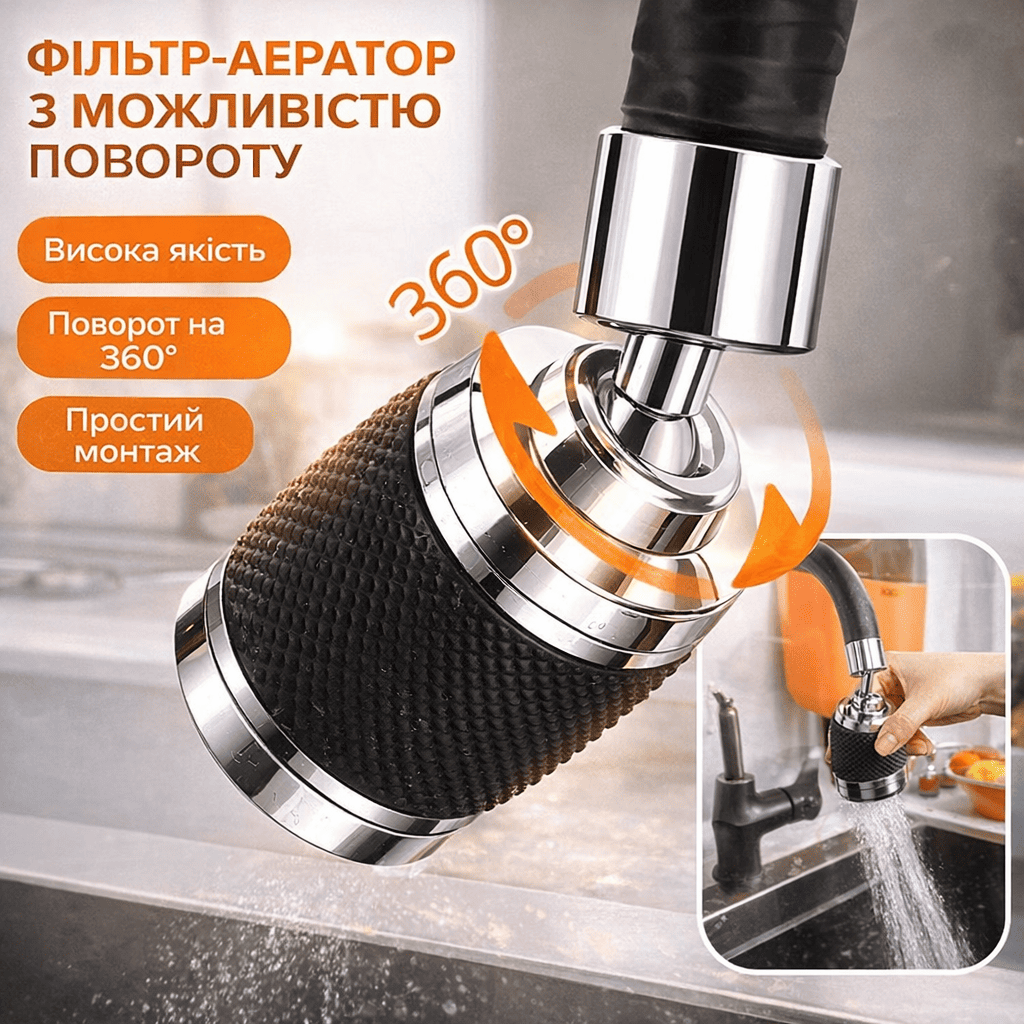 🔥Бризозахищений поворотний кухонний фільтр-кран Booster